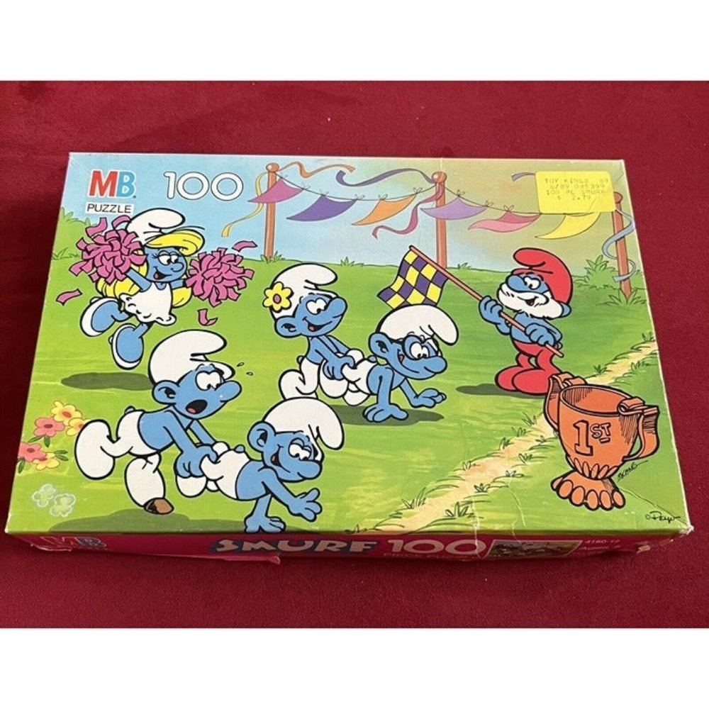 Vtg 1988 Milton Bradley SMURF 100 Piece Puzzle 11”x 16” 4190-12 Complete In Box